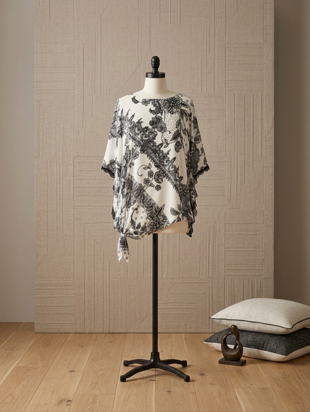 Chico's Elegant Black and White Lace Pattern Blouse S/M EUC